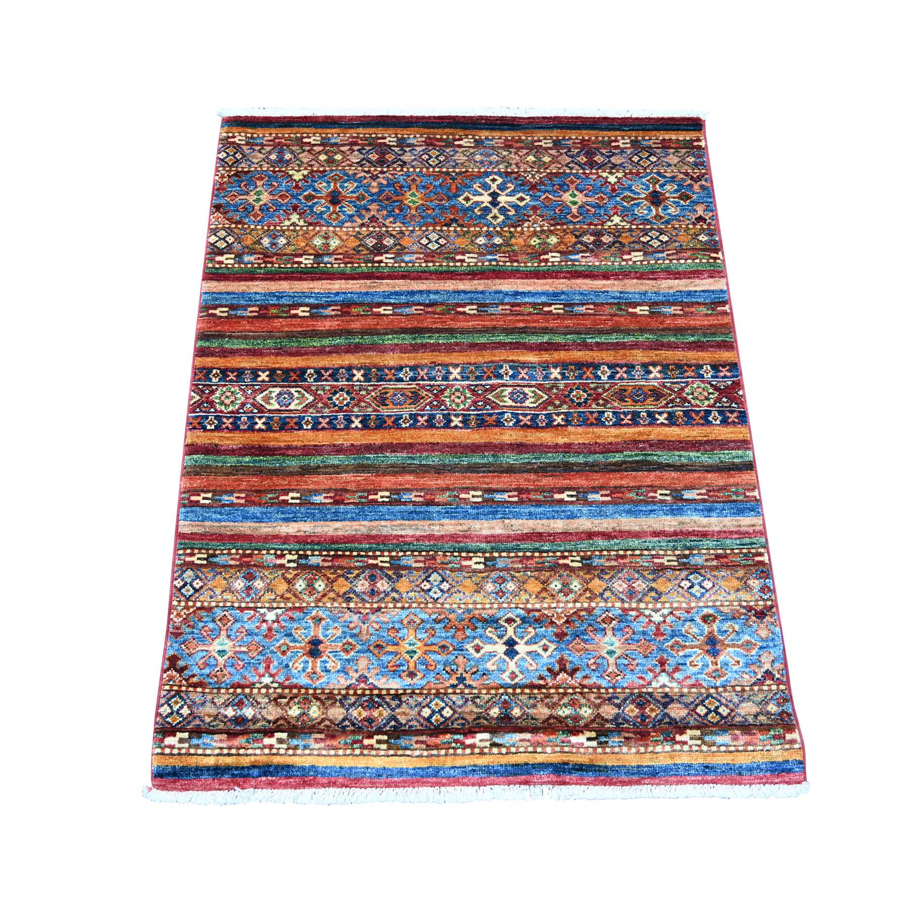 Rust Red, Afghan Super Kazak with Khorjin Design, Hand Knotted, Pure Wool, Vegetable Dyes, Squarish, Oriental Rug
